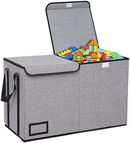 OUTBROS Large Kids Toy Box Storage Chest with Double Flip, Foldable Fabric Storage Baskets Organizer Bins with Big Handles, for Nursery, Playroom, Clothes, Blanket, Bedroom (1 Pack, Light Grey)