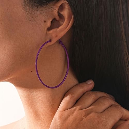 Dreuyet 9 Pairs 80S Neon Hoop Earrings for Women Retro Colorful Large Bright Hoop Lightweight Round Circle Earrings for 80's Costume Outfit Glow Dancing Party Accessory 6