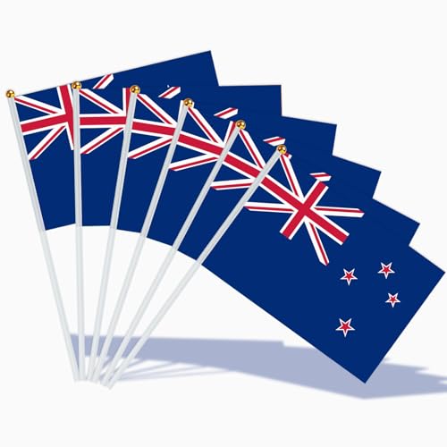 AhfuLife Peti Drapeau Nouvelle-Zélande 21x14 cm – 15 Pièces Mini Drapeaux Nouvelle-Zélande avec Mât Blanc, Décoration Intérieur/Extérieur pour Coupe du Monde, Fête Nationale, Célébration Sportive