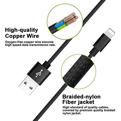 Rofi Compatible Phone Cable, [2Pack] 2Ft Nylon Braided Fast Charging Usb Cord Replacement For Phone X 8 8 Plus 7 7 Plus 6S 6S Plus 6 6 Plus 5 5S 5C Se Pad Air Mini And More (2 Pack Black, 2 Ft) #TOP2