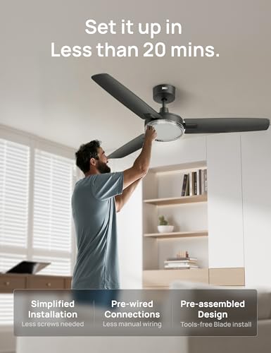 Image of DREO 42'' Ceiling Fans with Lights, Low Profile Ceiling Fan with Light and Remote Control, Indoor Bedroom Living Room, 22dB Quiet DC Motor, Quick-Install, 6 Speeds, Reversible, Dimmable, 5CCT, Black
