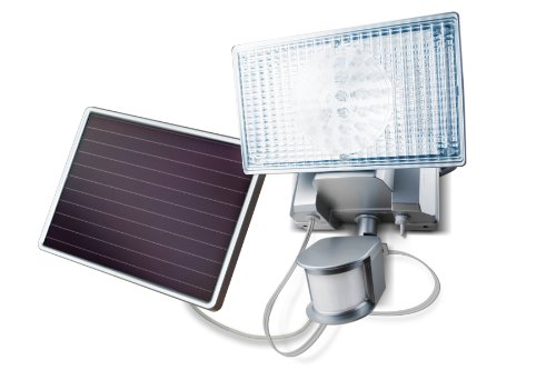 Maxsa 44449-L Silver 100-LED Silver Solar-Powered Security Floodlight with Motion-Activation