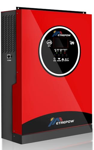 ETREPOW 5500W Onduleur Hybride 48V DC à 230V AC Pur Sinus avec 100A MPPT contrôleur de Charge Solaire, Entrée PV maximale 500V，Adaptable aux Batteries...