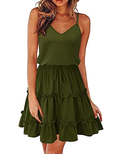 Image of Newshows Women's Summer Casual Dress Cute A Line Ruffle Hem Flattering Fit Beach Vacation Sundress