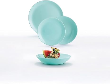 Luminarc Diwali Opal Turquoise 18 Piece Dinner Set for 6 People Opal Microwave Refrigerator Stackable