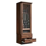 Saudism 12 Gun Safe for Rifles, Wooden Gun Cabinet, Rifle Shotgun Cabinet for 46' Long Guns, Quick Access Cabinet Safes with 2 Large Drawers for 8 Short Gun, Espresso