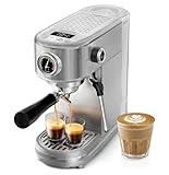 HiBREW Espresso Machine 20 Bar, Semi-Automatic Cappuccino Maker with Milk Frother for Latte Art, Adjustable Temperature & Water Volume, with Display, Pressure Gauge & Stainless Steel Body
