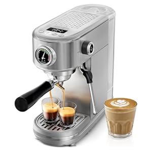 HIBREW Espresso Machine 20 Bar, Semi-Automatic Cappuccino Maker with Milk Frother for Latte Art, Adjustable Temperature & Water Volume, with Display, Pressure Gauge & Stainless Steel Body