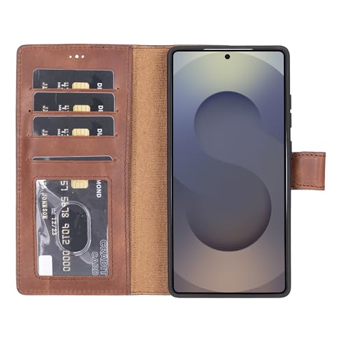 HARDISTON Premium Wallet Case for Samsung Galaxy, Handmade Genuine Leather, Detachable Magnetic Flip Cover with Card Holders, Customizable, Horizontal Kickstand (Brown, for Samsung Galaxy S26 Ultra)