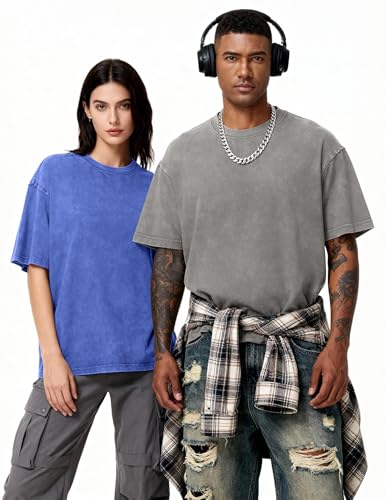 Image of Eiscntd Mens Oversized T-Shirts Heavyweight Cotton Vintage Unisex Baggy Tee