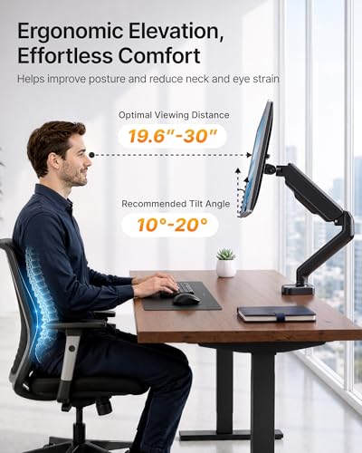 Image of monTEK Heavy Duty Single Monitor Arm with USB /Audio Ports for 17-32 inch Screens, Premium Mechanical Spring Monitor Arm up to 19.8 lbs, Full Motion Monitor Desk Mount, VESA 75 /100 mm, Clamp /Grommet