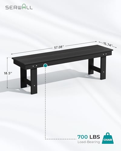 Image of SERWALL 6 Pcs HDPE Dining Set, Includes 1 Table, 1 Bench & 4 Chairs, Black | Outdoor Dining Set with Bench, All-Weather Resistant SERWALL Dining Set for patio