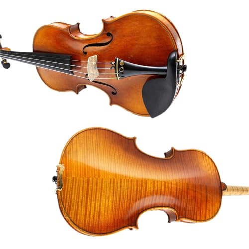 YoungMonic 4/4 Handmade Scale Superior Violin with Fashioned From Tiger Flame Maple and Ebony Parts Comes Complete with Case and Bow (Ebony Button Big Flame Maple Pattern)
