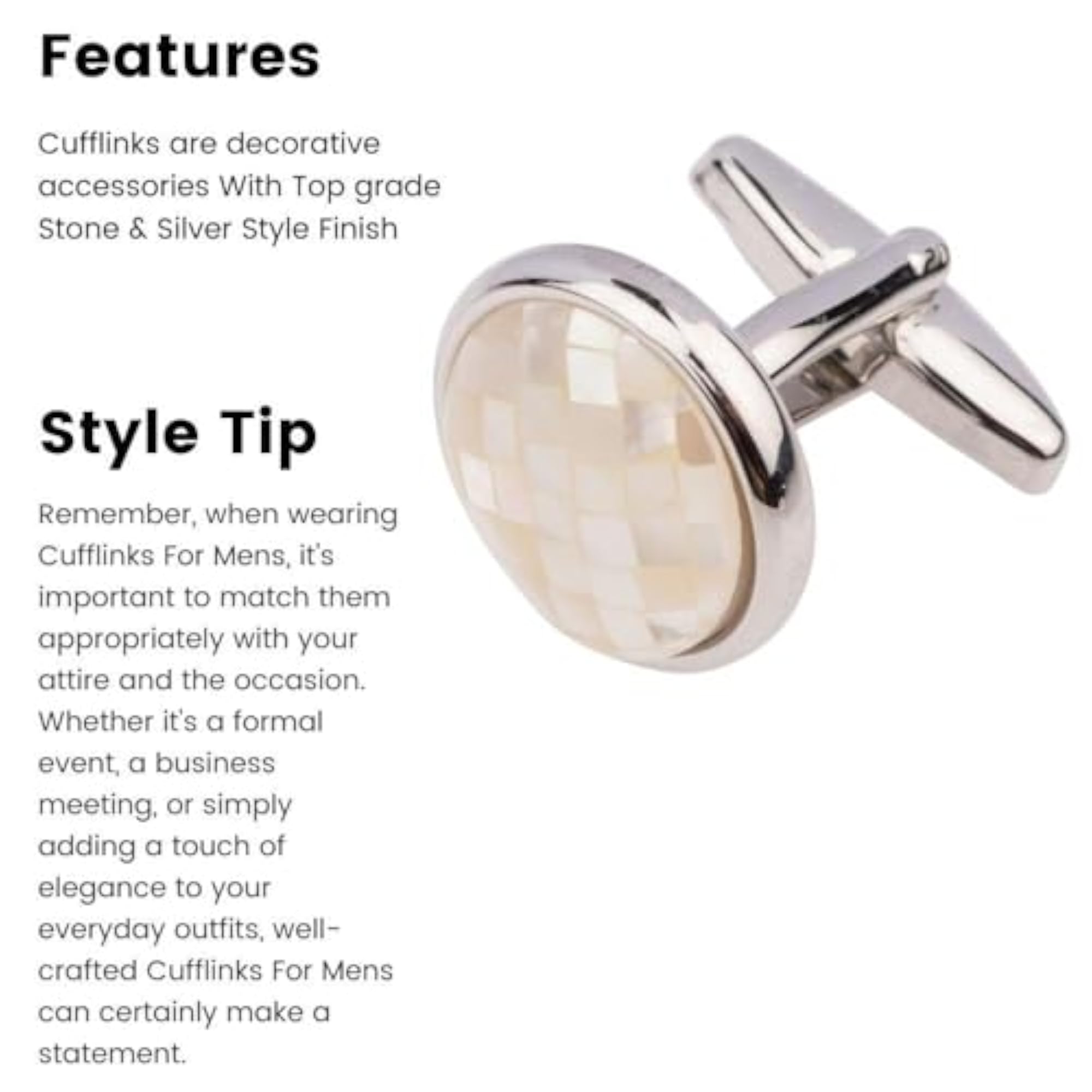 Men's White Mother of Pearl Cufflinks with Round Design