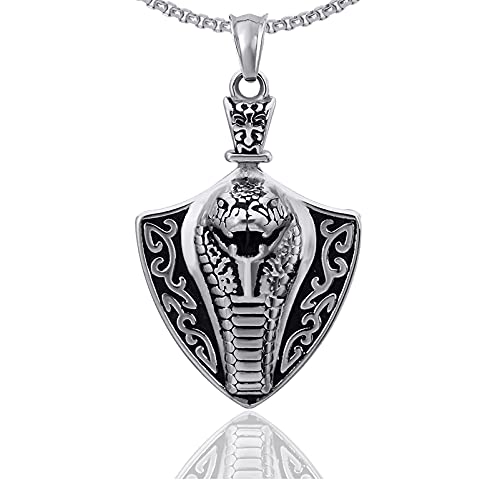 Xusamss Hip Hop Stainless Steel Animal Cobra Pendant Snake Necklace(White)