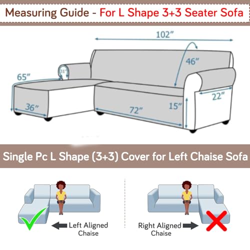 Image of HOKIPO 'Elira Series' Printed Quilted One-Piece L Shape 6 Seater (3+3) Sofa Cover with Left Chaise | Anti-Slip Design, Parchement Beige Abstract Art (AR-5375-C6)