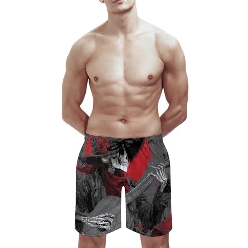 Day of Death Gothic Skeleton Playing Guitar Mens Swim Trunks Quick Dry Beach Swimming Shorts with Mesh Lining and Pockets2