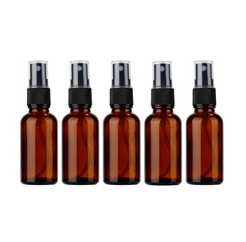 VANTOBEST 5 flaconi spray vuoti da 30 ml, in vetro ambrato, ricaricabili, per nebulizzazione fine, mini contenitori da viaggio, per aromaterapia, profumi, cosmetici spray
