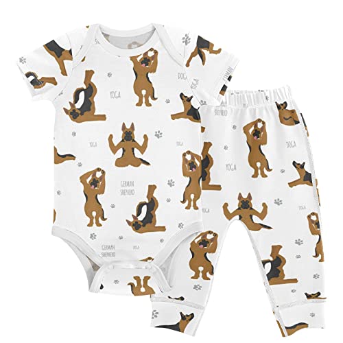 Image of vvfelixl Baby Clothes Yoga Dogs German Shepherd Baby Layette Sets Unisex Short Sleeve Baby Pants Sets 6-9 Months