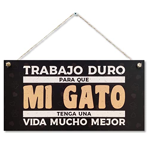 CARISPIBET Trabajo Duro cartello Divertido para los Amantes de Gatos Adorno Colgante decoración del hogar 15 x 30 cm