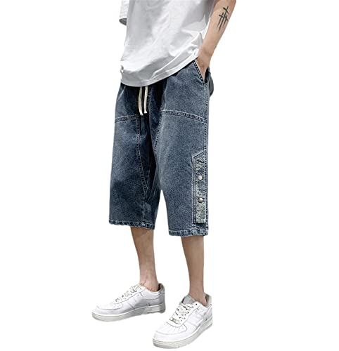 Short en denim baggy bleu L : le capris court streetwear en coton qui résout le manque d'espace