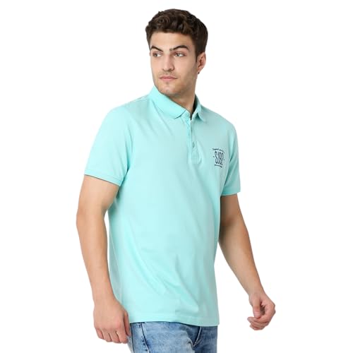 Image of Spykar Men's Slim Fit Polo Neck Half Sleeve Solid Casual T-Shirt