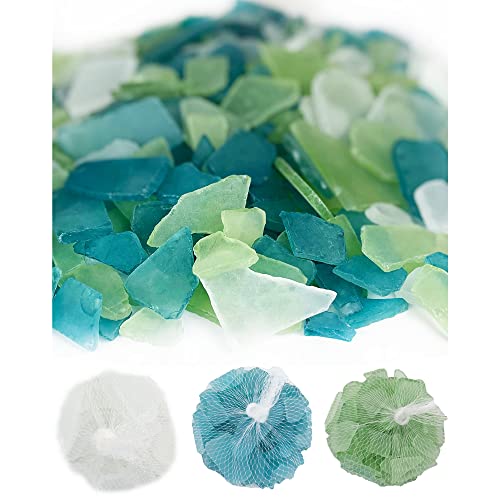 Cys Excel Sea Glass 24 Ounces Light Blue & Light Green & Clear Mix | Multiple Color Choices Crushed Glass Vase Filler | Aquarium Nautical Décor For Art Crafts Flat Frosted Dyed Color Stone #TOP3