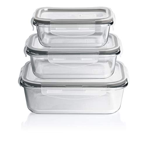 MAXXMEE Glas-Frischhaltedosen klick-it 6 TLG. | Spülmaschinen- Mikrowellen- und Gefrierschrankgeeignet | Deckel mit Silikon Dichtungsring, Mikrowellenventil & 4-Fach-klick-Verschluss