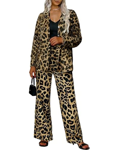 ZEEJINNG Women Leopard Print Long Sleeve Button Down Shirt Wide