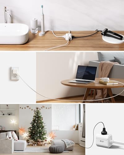 Short Extension Cord 1.5ft, SUPERDANNY Flat Plug Power Strip, 13A Indoor 3 Prong Extension Cord with 3 Outlets, Small for Office, Home, Appliances, Non Surge Protector for Cruise, White — view 2