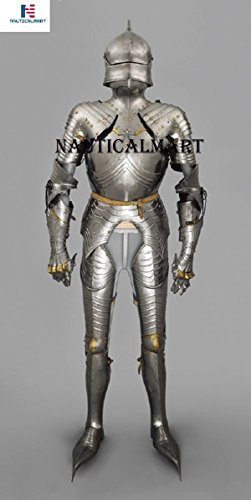 NauticalMart 15th Century German Gothic Suit of Armor Wearable Knight Costume Silver