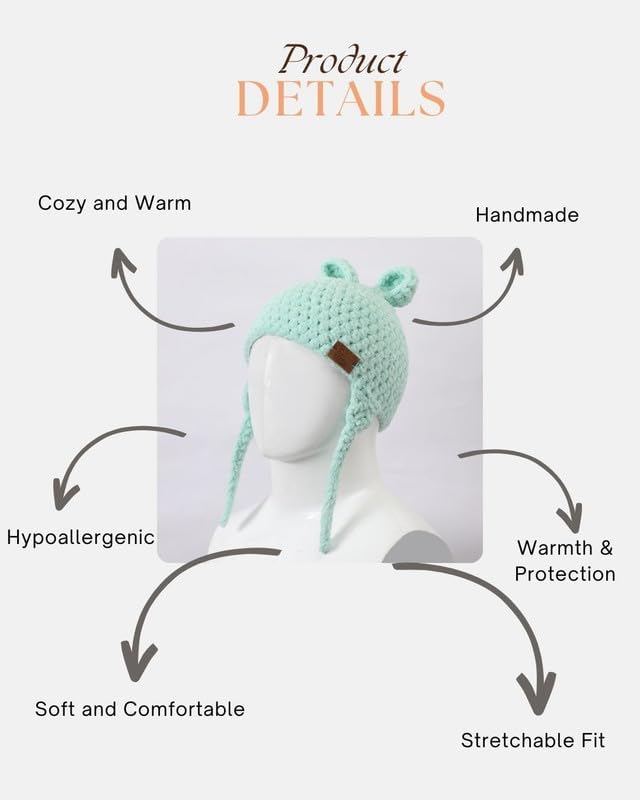 Image of Handmade Knitted Self Design Woolen Beanie Cap for Kids - White & Red 6-12 M | Winter Cap for Baby | FUNCAP56-6-12 M