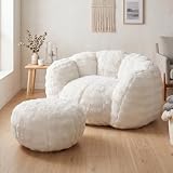 Pouf Géant XXL Adulte Fauteuil Salon Confortable Pouf Poire, Blanc Nuage...