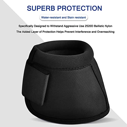 Image of Equine Ballistic Overreach No-Turn Bell Boots for Horses - Horse Hoof Protection Boots (Sold in Pairs) Black X-Large