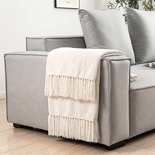 Cozecube Chenille Throw Blanket For Couch, Cozy Soft Throw Blanket With Fringe Tassel, Cream White Throw Blanket For Sofa Chair Gift,Decorative Farmhouse Throw Blanket For Traveling 50"X60" #TOP4