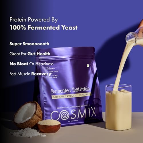 Image of Cosmix Fermented Yeast Protein Powder | 31g Protein | Pure Single-Source Plant Protein | Made In-House | Smooth, Crazy tasty & Gut-Friendly | Classic Unflavoured, 500g Pouch