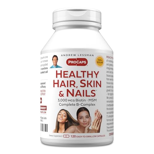 ANDREW LESSMAN Healthy Hair, Skin and Nails 120 Capsules - 3000 mcg High Bioactivity Biotin, B-Complex. Promotes Beautiful Skin, Strong Nails. No Additives Hair Growth Vitamins Biotin Supplement