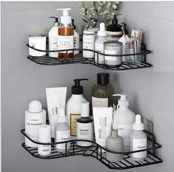 TSA Ventures Set of 2 Corner Self Adhesive Metal Bathroom Corner Shelf Rack for Bathroom & Kitchen-image-37