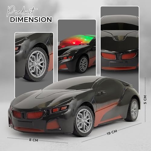 Image of 3D LED High Speed Rechargeable Remote Control Car for Kids, RC Racing Vehicle with Bright Lights, 2 AA Battery Controller (Black)