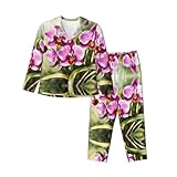 ETASUIOL Damen-Pyjama-Set mit Orchideen-Druck, weiche Loungewear für Weihnachten, Thanksgiving und den Alltag, Schwarz , XL