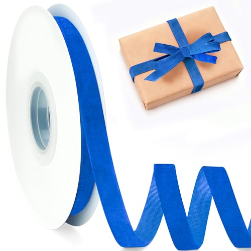 Velvet Ribbon 3/8 Inch x 25 Yards Blue Velvet Ribbon Soft Single Face Non-Fading for Christmas Tree Bows Holiday Gift Wrapping Wedding Decor Crafts & New Year Party Decorations