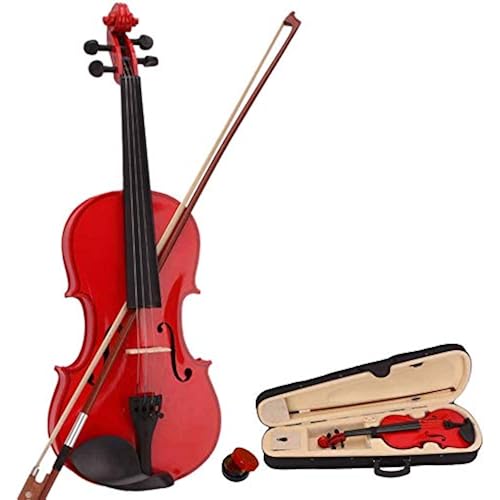 Full Size 4/4 Acoustic Violin Set,Beginner Violin Vintage Solid Wood Violin Starter Kit with Carrying Case,Bow and Rosin (Red)
