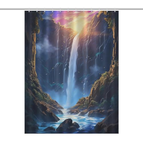 Rideau de douche paysage en polyester noble lavable pour baignoire - 7