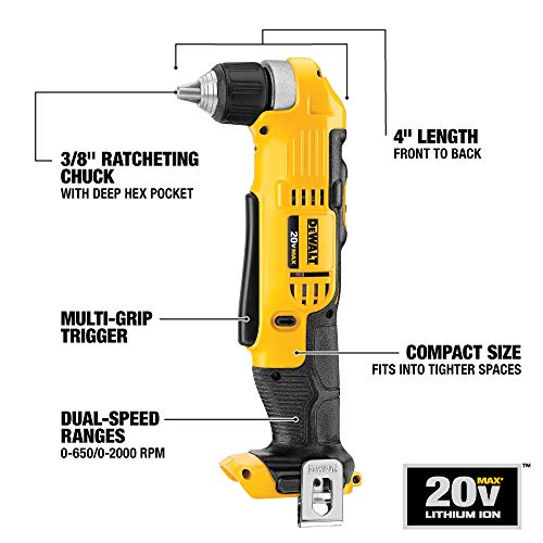 DEWALT 20V MAX Right Angle Drill, Cordless, Tool Only (DCD740B)