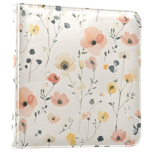 JIPONI Pink Flower Watercolor Large Photo Album, DIY Leather Cover Scrapbook Albums for 4x6 5x7 6x8 Pictures, Self Adhesive Memory Book for Wedding, Baby, Family