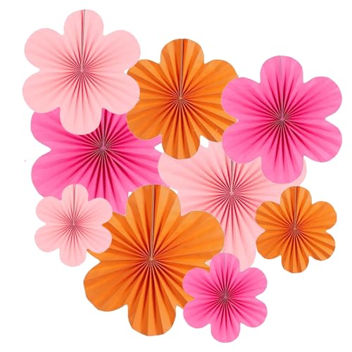 ZYOOO Lot de 9 Fleurs Papier, Éventails en Papier Suspendu Guirlande de Orange Rose,Décoration Fête pour Mariage, Anniversaire,Baby Shower,Jardin