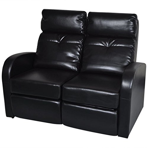 Padded Seat Recliner Chair,Single Sofa Recliner Home Theater Seating,Artificial Leather Upholstered Reclining Chair,Comfy Reading Recliner,2-Seater Home Theater Recliner Sofa (Black) Faux Leather