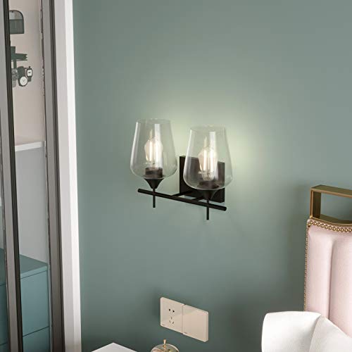 Image of Tangkula 2-Light Wall Sconce, Industrial Vanity Light Fixture with Clear Seeded Glass Lampshade, Bathroom Vanity Light Wall Mounted Sconces Over Mirror for Bathroom Makeup Dressing Table