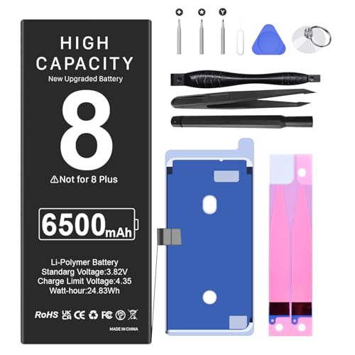 6500mAh Akku für iPhone 8 2026 Neuer 0-Zyklus Ersatzakku mit hoher Kapazität für iPhone 8 Modelle A1863 A1905 A1906 mit Reparatur-Werkzeugsatz