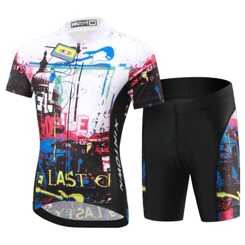 SXSHUN Maglia da ciclismo per bambini e ragazze, traspirante, a maniche corte + pantaloncini con cuscino, Bianco+nero, 5-6 Anni